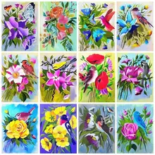 5D Diy Square/round Drill Diamond Painting Colorful Yellow Blue Red Flowers Bird Butterfly Mosaic Diamond Embroidery Home Decor