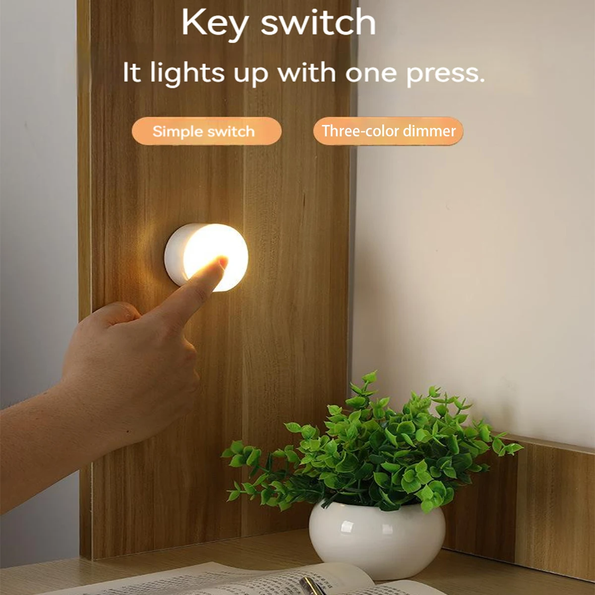 3 Color LED Night Light Battery Powered Convenient Mini Round Night Lamp Suitable For Home Bedroom Cabinet Wardrobe