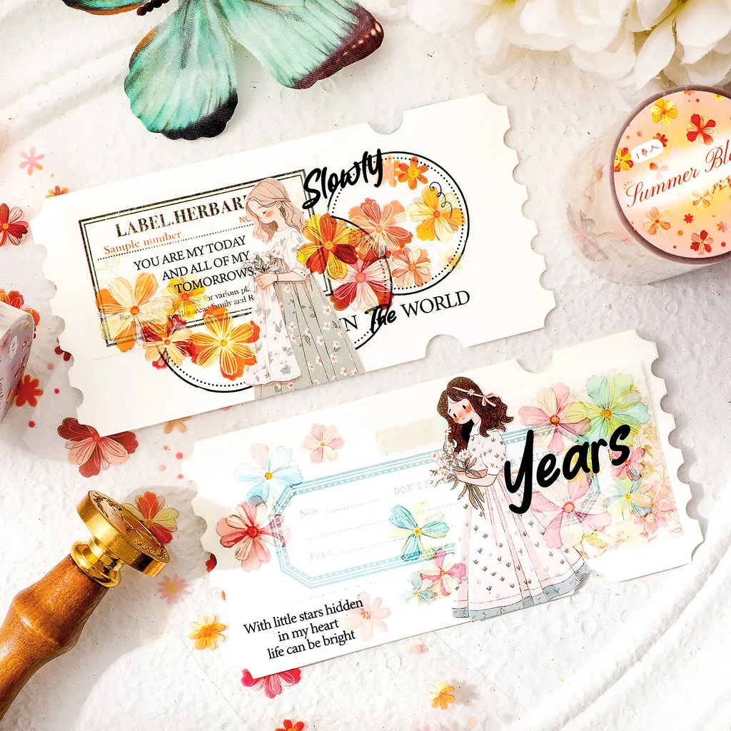 Floral PET Decorative Adhesive Tape for Scrapbooking and Journaling