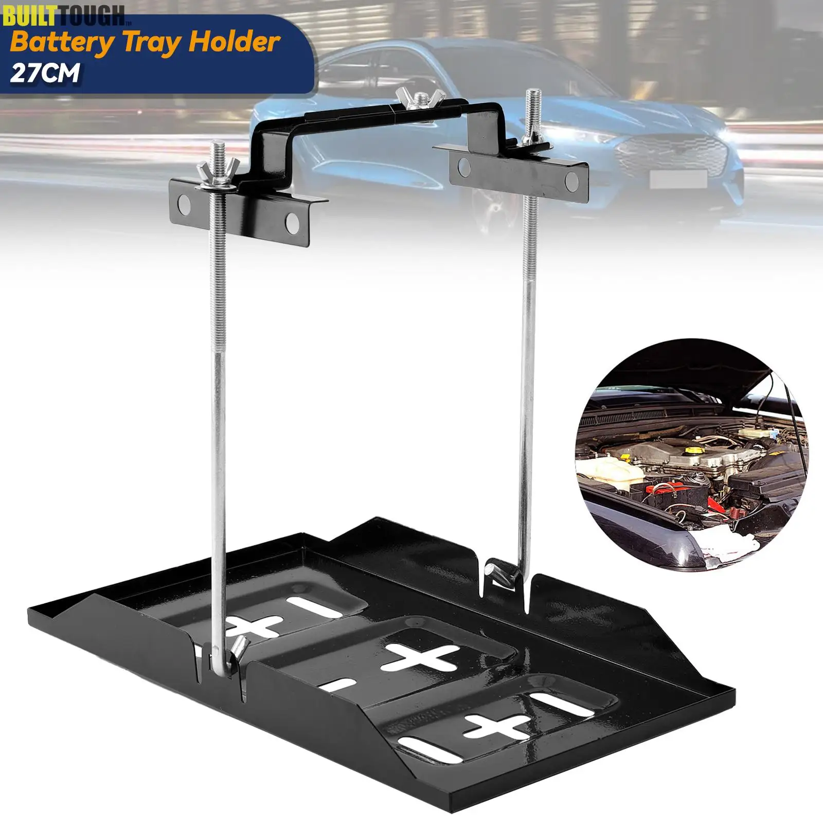 

27cm Universal Metal Car Battery Holder Mount Tray Automotive Marine Accessories Adjustable Hold Down Clamp Bracket Support Kit
