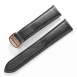 Litchi Soft Leather Watch Strap - Luxury Belt for Men & Women, Replacement Watch Accessory (Black gold buckle)