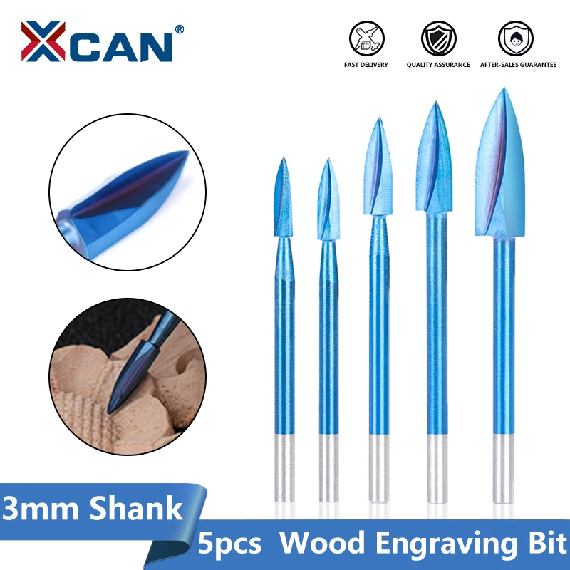 XCAN Holz Gravur Bohrer 5PCS Stahl Vhm Schleifen Burr Set Für Bohren Carving Gravur Bit Holzbearbeitung Werkzeug
