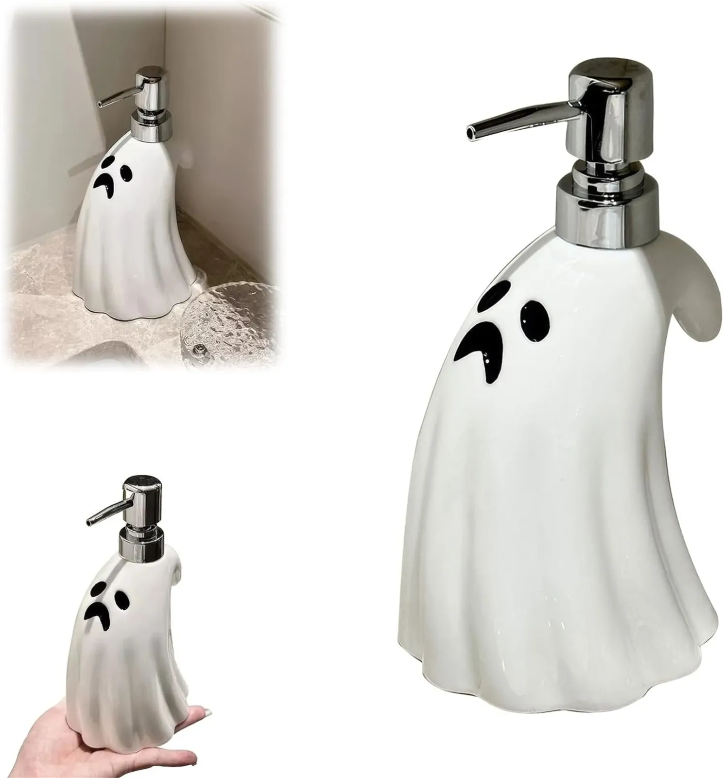 Creative Ghost Soap Dispenser Goth Style 380ml Black Transparent Reusable Soap Dispenser Halloween Household Bathroom Supplies