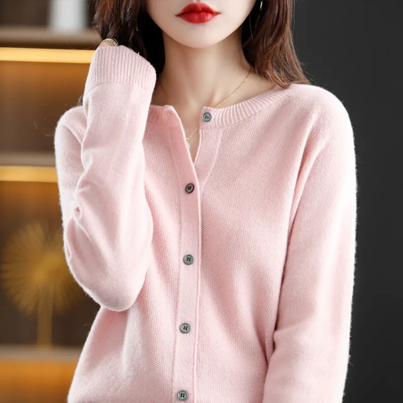 

Spring and Autumn New First-line Clothing Pure Wool Cardigan Women's Loose Joker Knitted Sweater Crewneck Coat