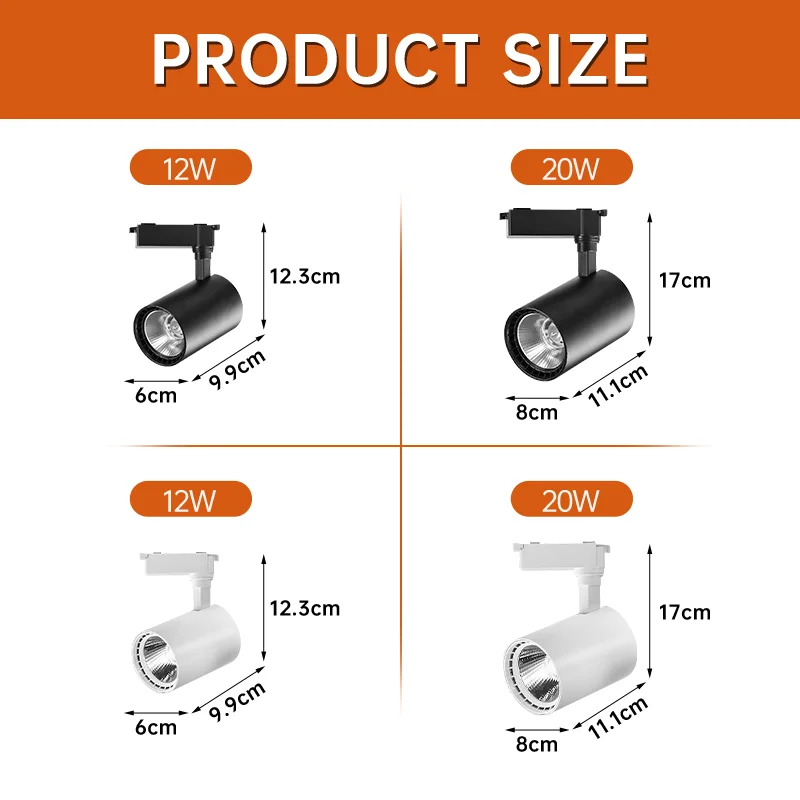3 color Led Track Light Whole Set 110V 220V COB Spotlights 12W 20W Ceiling Rail Lamp For Clothing Shop Store Home 5