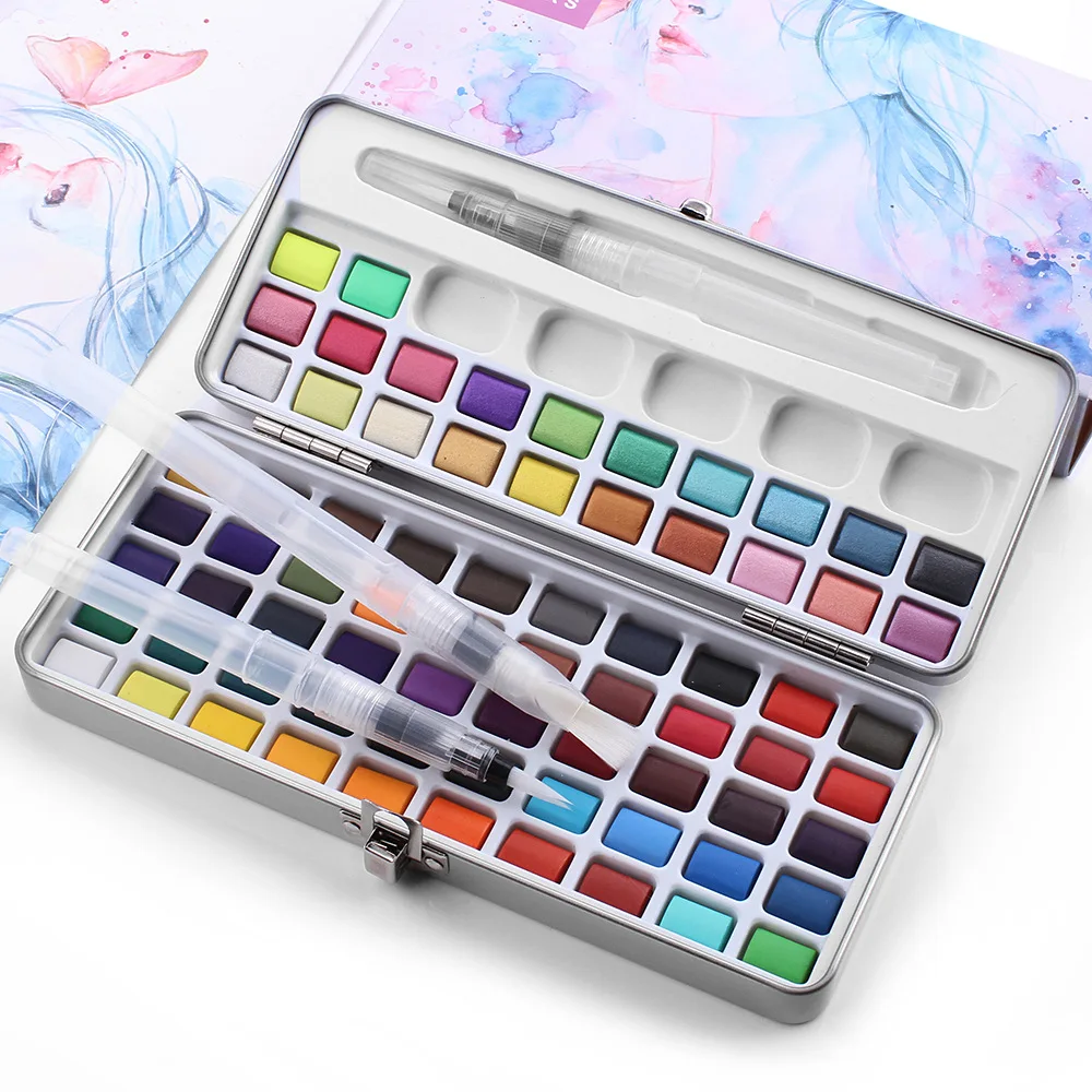 

Solid watercolor pigment set, 50 colors, 72 colors, 90 colors, neutral packaging, watercolor beads, light colors, fluorescent co