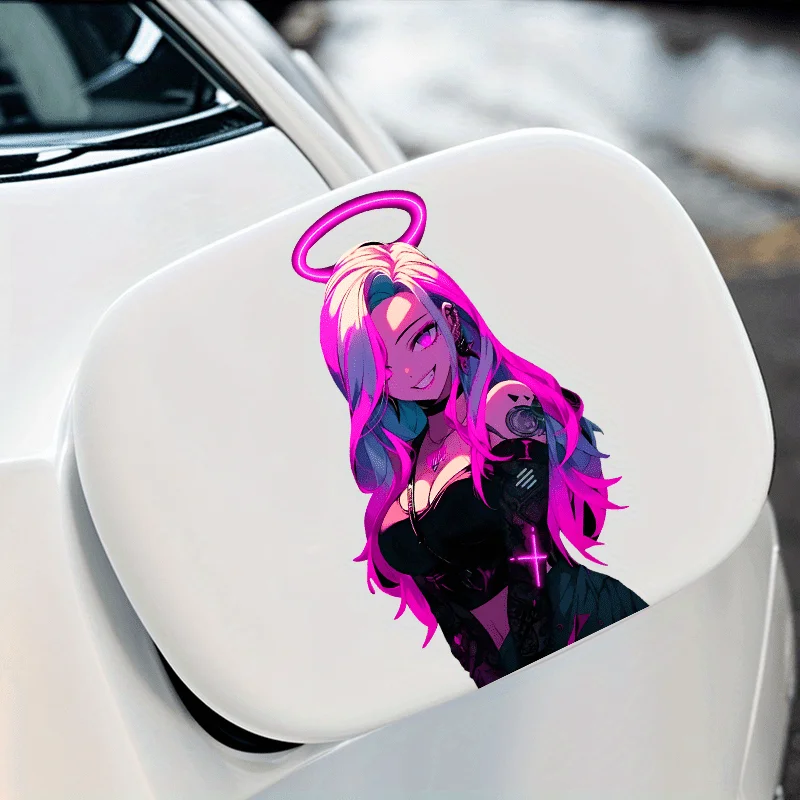 1 Stück Neon Pink Engel-Mädchen Wasserdichter Aufkleber Vinyl-Dekal für Auto-Tankdeckel Motorrad Laptop Dekoration – Detail 9