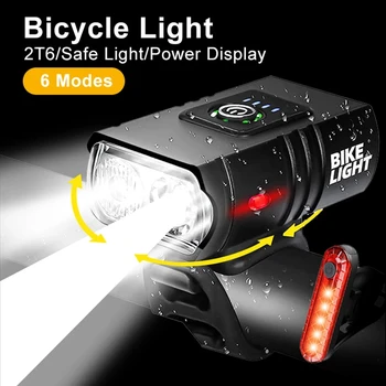 Bicycle Light Headlight T6 Flashlight LED USB Rechargeable Torch Aluminum Alloy Cycling MTB Mountain High Beam Accessories tail 1