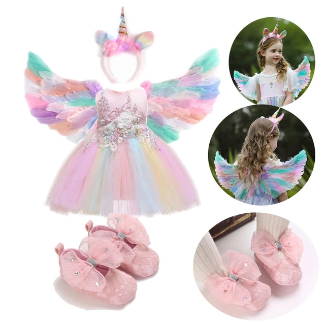 Vestido de unicornio para niña, tutú de alas de plumas de arcoíris para  primer cumpleaños, sesión de fotos de Cosplay para niño pequeño, 0-24M -  AliExpress