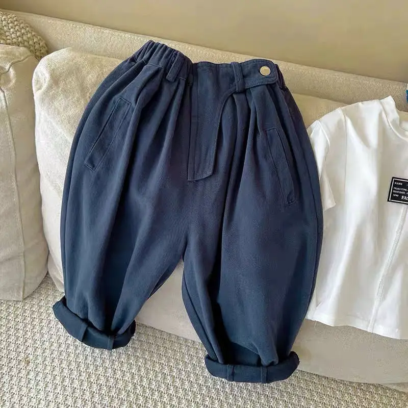 Kids Pants Spring and Autumn Children's Pants Korean Boys and Girls Solid Color Diagonal Pocket Loose Trousers