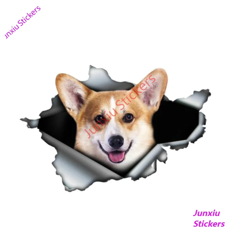 

Cartoon Animals Corgi Funny Car Sticker Torn Metal Decal Wild Animal Window Car Stickers Bumper 3D Car Styling Anime Accessories