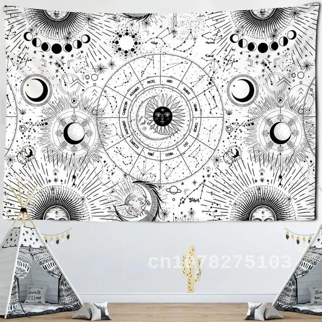 

White Black Sun Moon Mandala Starry Sky Tapestry Wall Hanging Bohemian Gypsy Psychedelic Tapiz Witchcraft Astrology Tapestry
