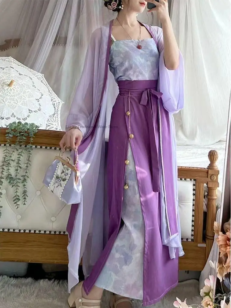 Ancient Chinese Hanfu Costume Women Traditional Song Dynasty Fairy Dress Hanfu Girl Outfits Daily Purple Hanfu Dress Set