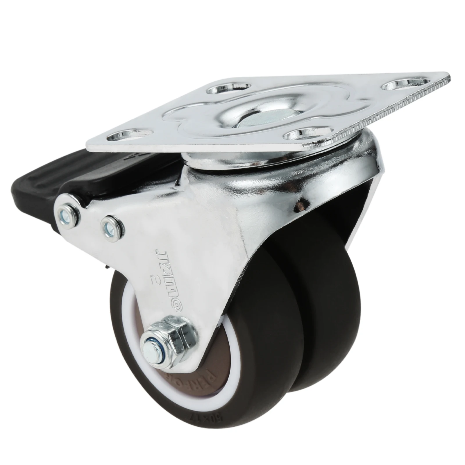 4pcs Swivel Casters with Brake 2 Inch Rubber Flat Bottom Double Row Wheel 2-wheeled 360 Degree Rotation TPR Rubber 50mm Diameter