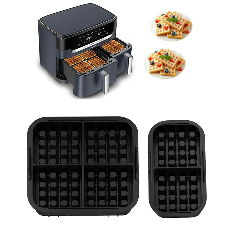 2Pcs Air Fryer Waffle Baking Mold Reusable Silicone Waffle Mould for Philips Dual Basket NA350 Tefal EY9018