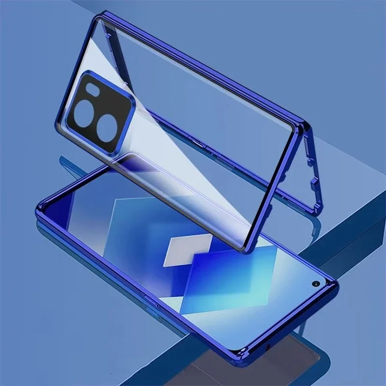 360° Protective Metal Frame Magnetic Case with Screen Glass Back Cover