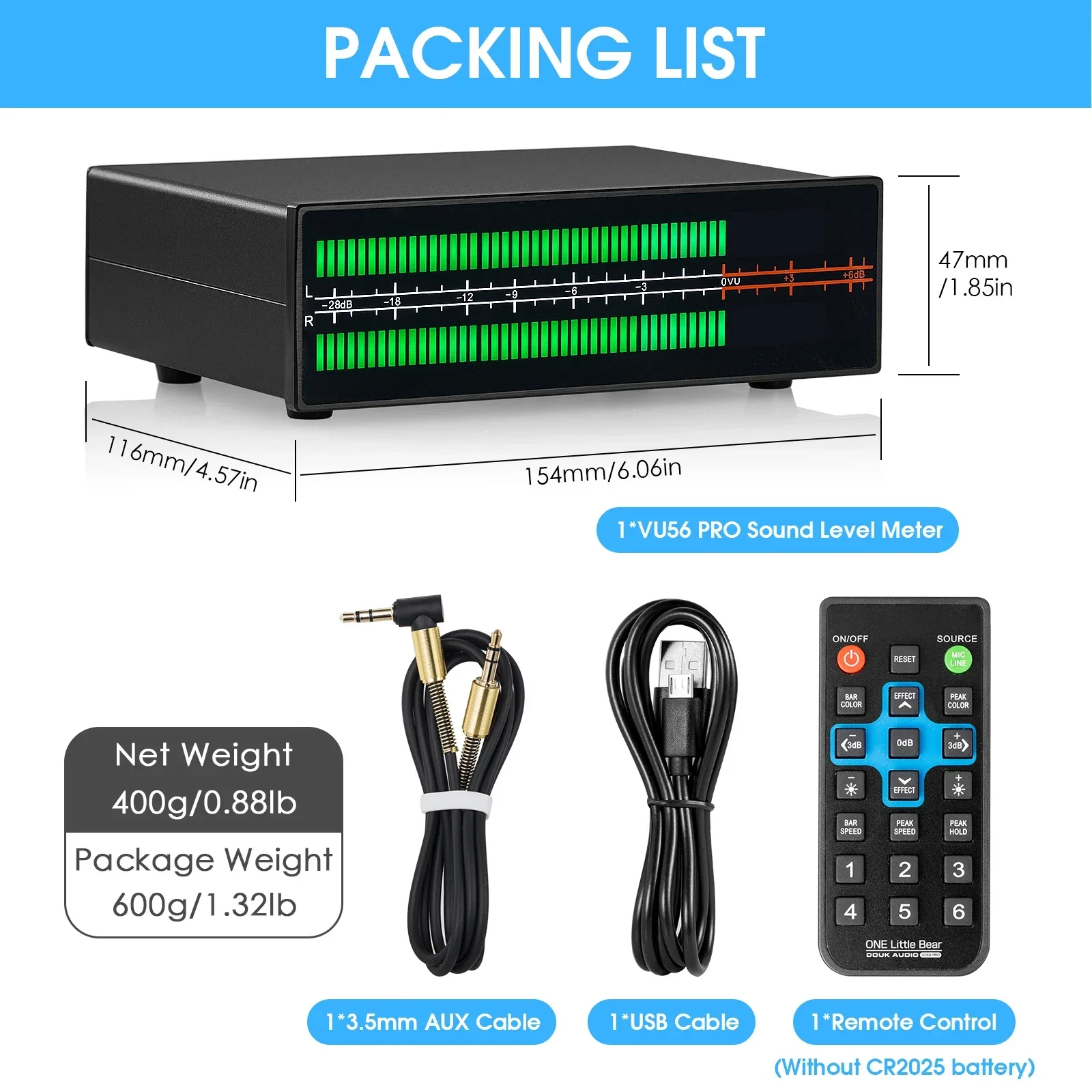 Douk Audio Mic+line Stereo Led Sound Level Meter Music Spectrum