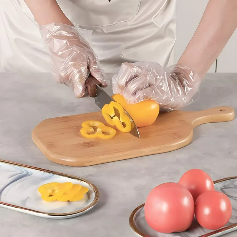 Disposable Plastic Gloves Disposable Gloves 500/100Pcs Transparent One-off Plastic Gloves Food Grade PE Material Pizza BBQ Clear Multi-functional