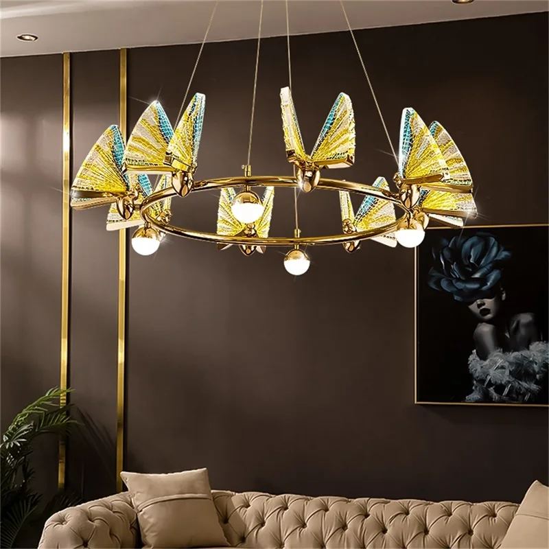 

TEMAR Nordic Colorful Chandelier Lamps Fixtures Pendant Lights Butterfly Ring Home for Home Decoration