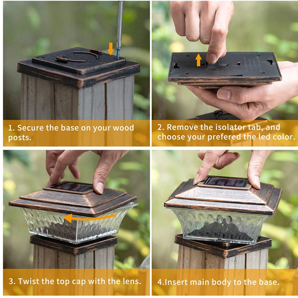 Solar Light Fence Gate Pillar Head LED Lamp 800mAh Solar LED Pillar Light Warm White Light Courtyard Landscape Garden Decoration