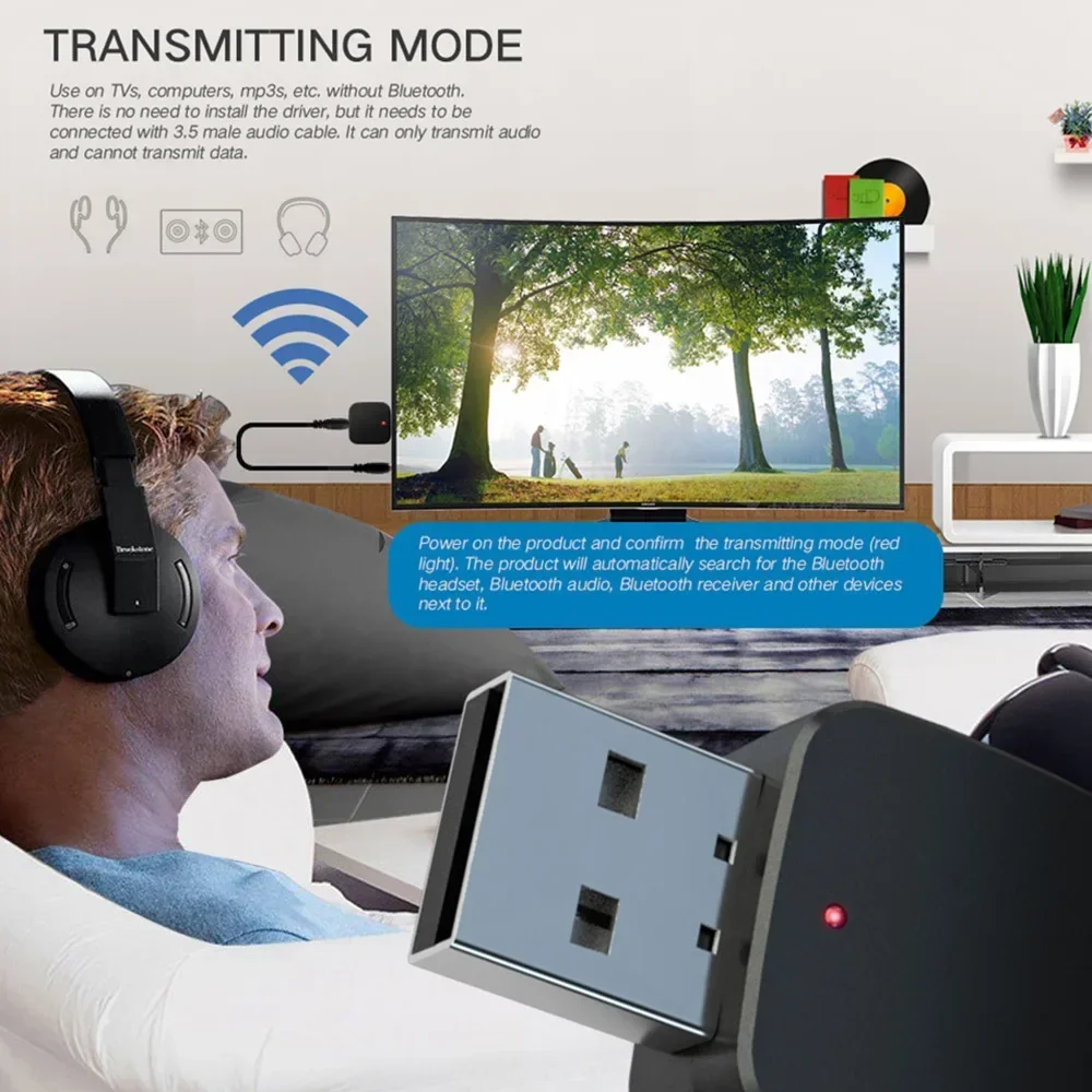 USB Bluetooth-Compatible 5.0 Transmitter Receiver Mini 3.5mm AUX Stereo Wireless Music Adapter For Car Radio TV BT Earphone