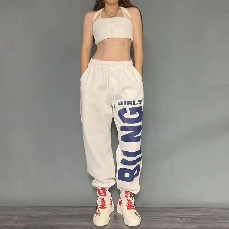 Korean Y2K Streetwear Black Jogging Sweatpants Women Harajuku Sports Pants Oversized Hip Hop Letter Harem Pant Trousers Women 2023 men elastic skinny jeans solid color stretch pencil pants streetwear mens blue black denim jeans jogging cowboy trousers