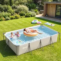 Piscine tubulaire démontable Outsunny 394,5 x 208,3 x 80,5 cm 6075 L, piscine rectangulaire avec structure métallique stable, patch de réparation, pompe filtrante non incluse pour 4 à 6 personnes, jardin, extérieur, gris 8
