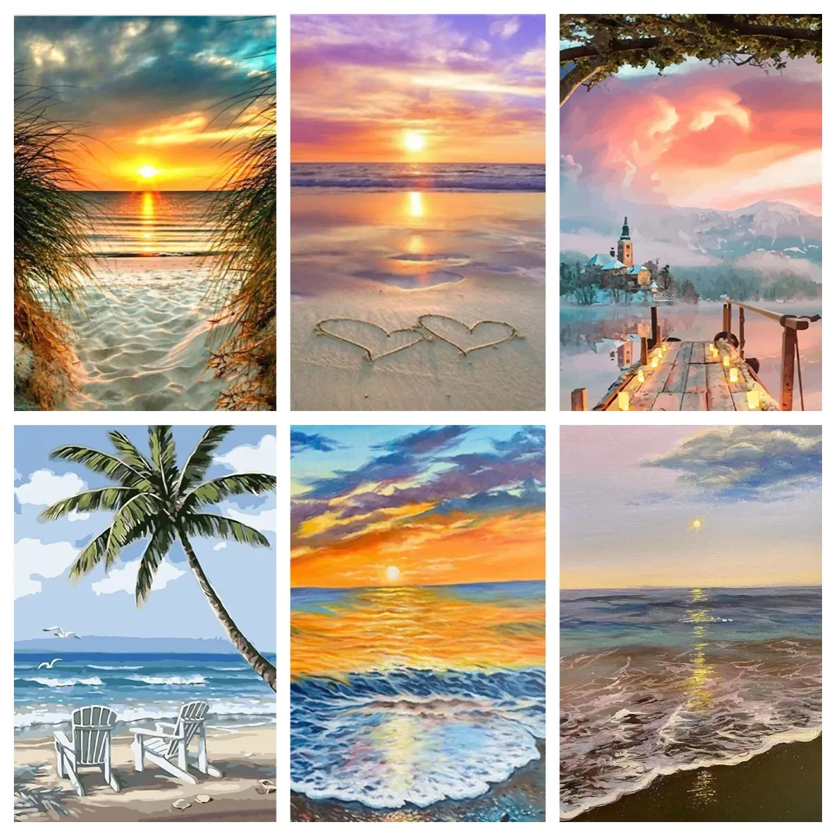 

DROFE Picture Frame Beach Painting by Number Adult Children Hand-painted Landscape Oil Painting Canvas DIY Gift Home Wall