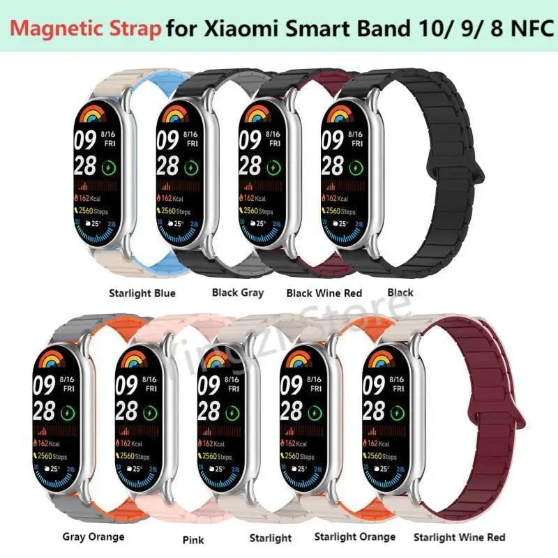 Issinlky Nylon Gevlochten Armband voor Xiaomi Mi Band 8/9/10, Elastische Armband voor Xiaomi Smart Band 10/9/8 Vrouwen Mannen