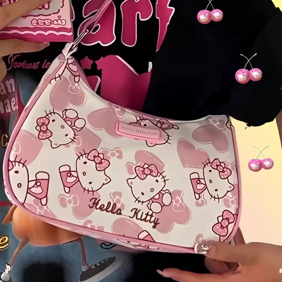 MBTI Hello Kitty Fashion Womens Shoulder Bag Y2k Cartoon Cute New Fashion Casual Handbag 2024 Harajuku Style Commuter Female Bag