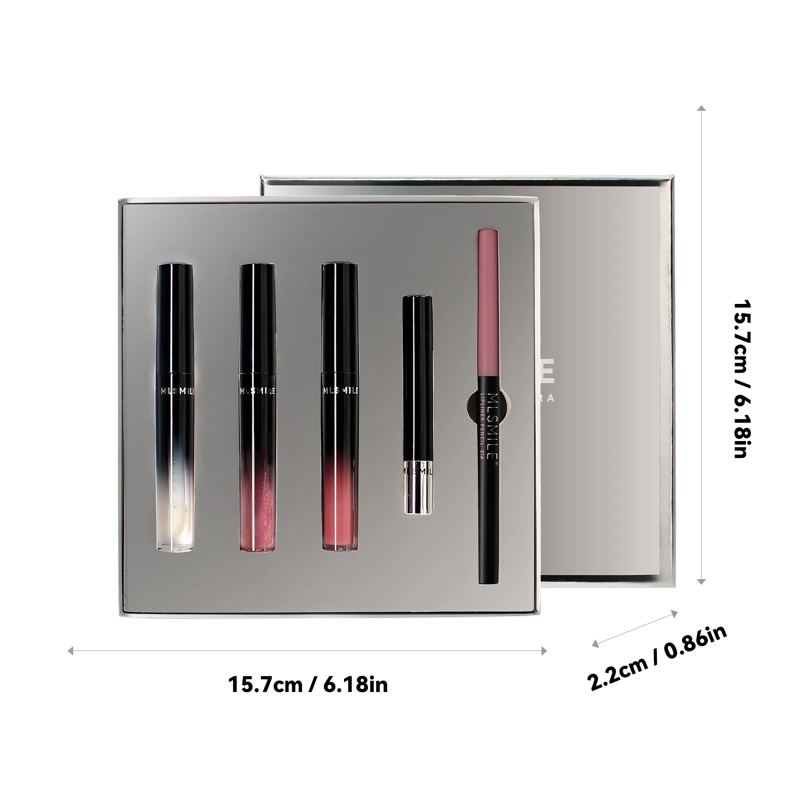 MLSMILE silver premium lip glaze gift set non-stick lip glaze lipstick liner 5pcs moisturizing natural waterproof enhance