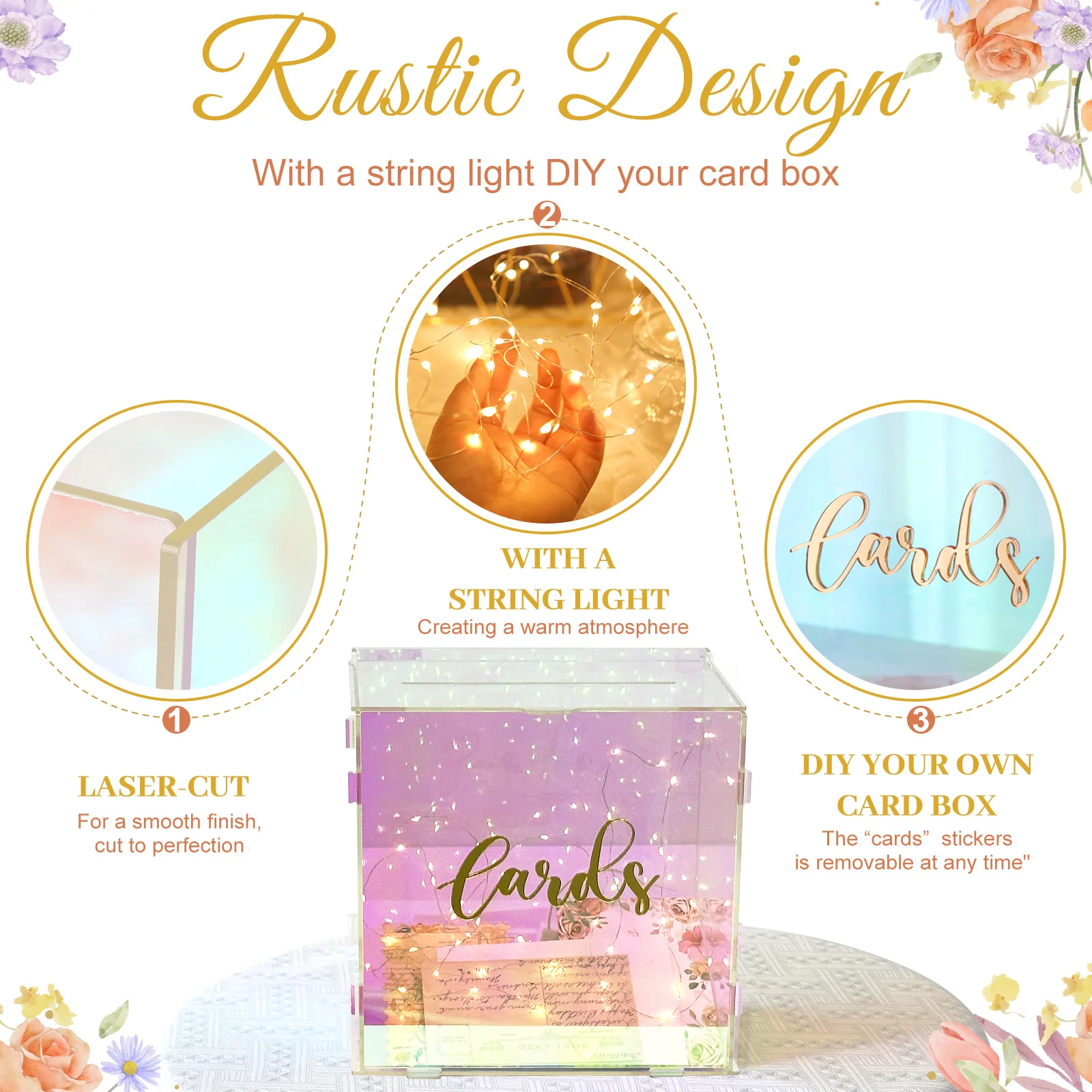 Acrylic Card Box Colorful Gift Card Box For Wedding Decorations Party Reception Anniversary Birthday Graduation