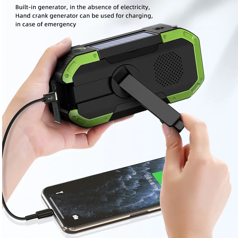 Radio De Secours Solaire Et à Manivelle – Power Bank 1000mAh, Lampe Torche, Météo