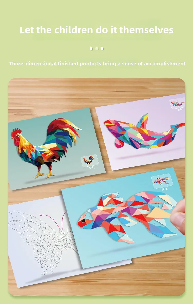 3D Animal Jigsaw Puzzle Stickers 3D Geometric Sticker Puzzle Kit for Focus Creativity DIY Art Gifts for Kids Educational