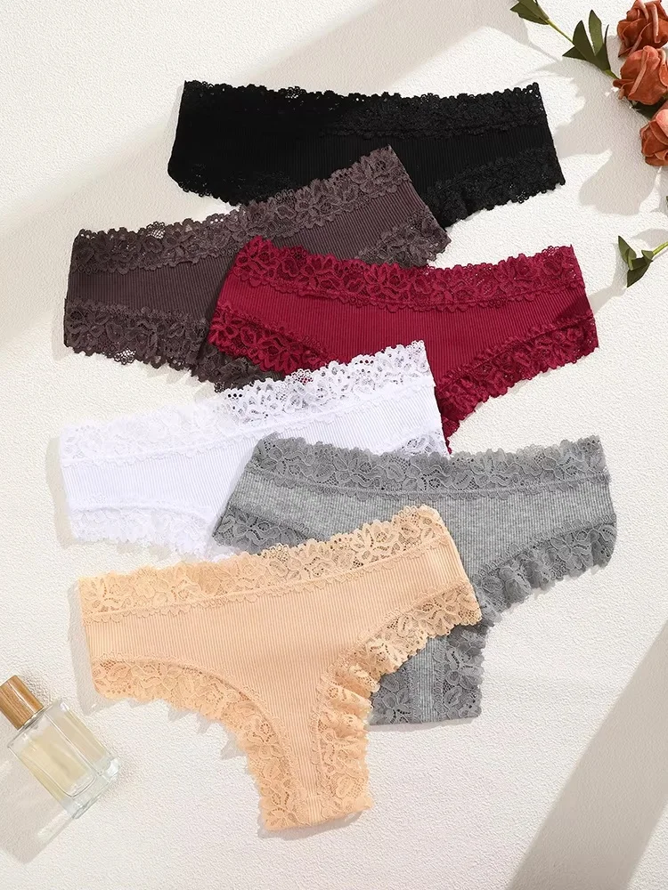 3 Teile/satz Frauen Baumwolle Höschen Floral Spitze Brasilianische Höschen Sexy Low Taille Dessous Weibliche Weiche Unterwäsche Solide T-Zurück Bikini – Detail 19