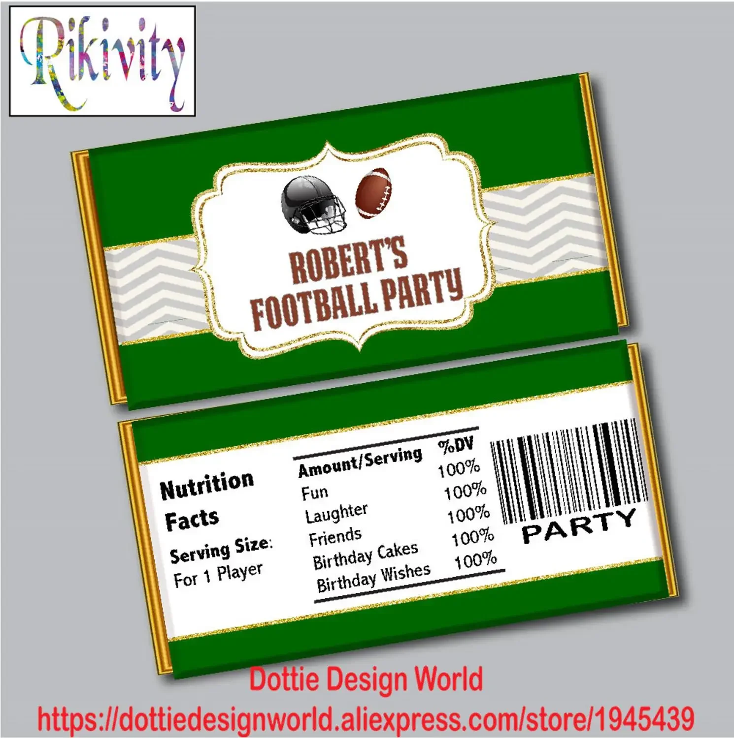 Rugby Birthday Party Hershey Chocolate Kinder Bueno Candy Bar Wrapper Sport Water Bottle Labels Baby Shower Wedding Decor