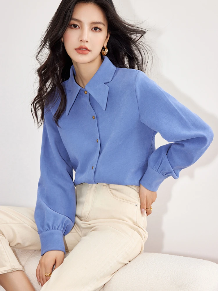 

Irregular Lapel Shirt for Women Tops Spring Autumn Elegant French Long Sleeve Loose Casual Button Blouse Camisas De Mujer C3158