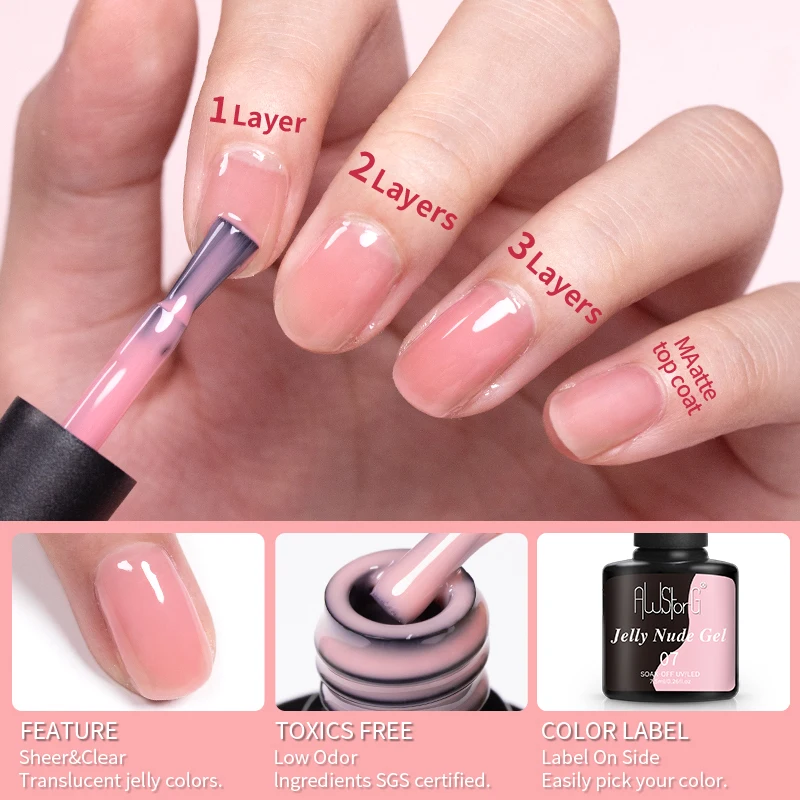 AWStorG 반투명 젤리 누드 젤, 핑크 컬러 유백색 흡수, UV LED, 다채로운 네일 아트 젤 바니시, 7.5ml