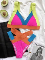 INGAGA Colorblock Bikini High Waist Women’s Swimsuit 2022 Sexy Swimwear Women Push Up Biquini Bikinis Set Summer Bathing Suits