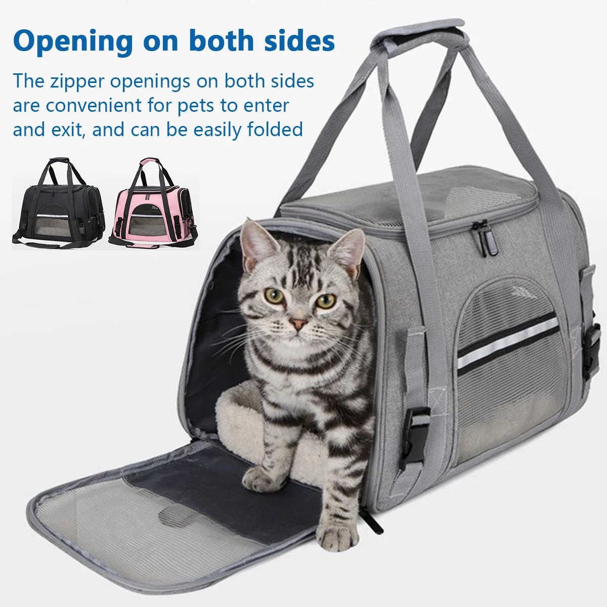 

Cat Carrier Bag Foldable Pet Travel Carrier Bag Soft Sided Dog Cage with Locking Safety Zippers Comfortable Breathable Cat Nest