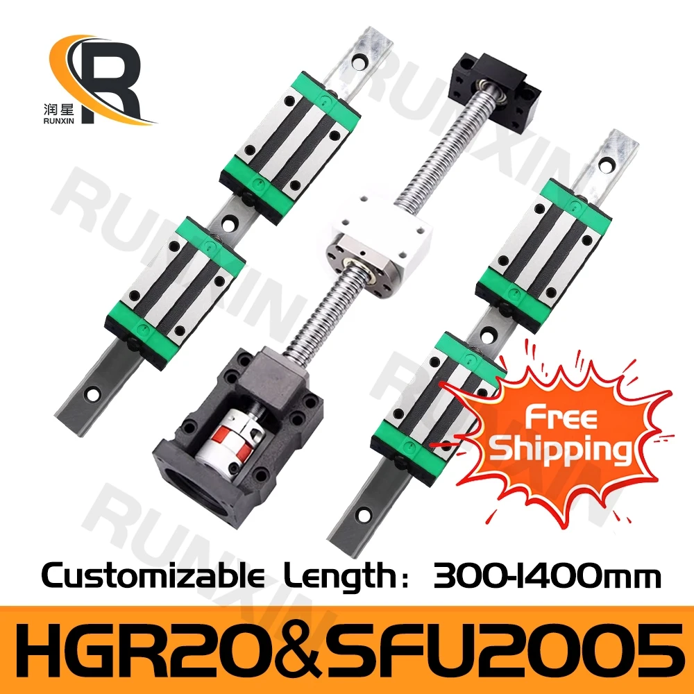 RXTNC Ball Screw Kit SFU2005+HGR20 linear guide Kit with 4pcs HGH20CA HGW20CC Slider Blocks L300-1400mm+HM15-57 For CNC Part