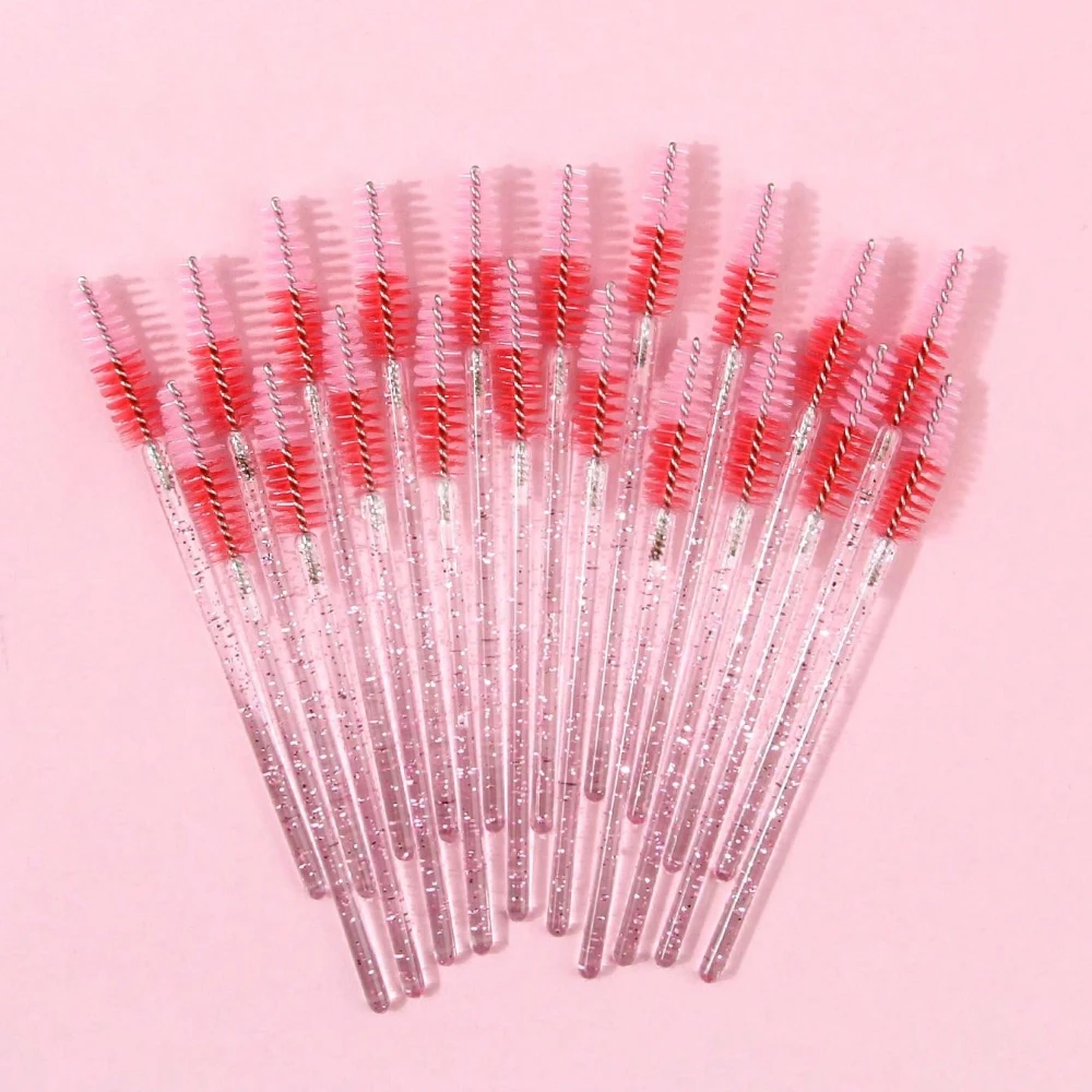 

New Pink Eyelash Eyebrow Brush Portable Mascara Wands Bent Brow Lash Brush Comb For Eyelash Extension for Makeup 10/50/100pcs