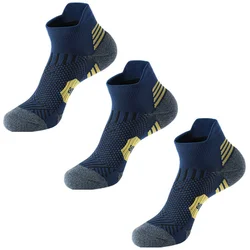 Enhanced Athletic Performance Non-Slip Quick-Dry Sports Socks - Unisex, Short Length, 3-Pair Pack - Size 37-42 (3 navy blue)