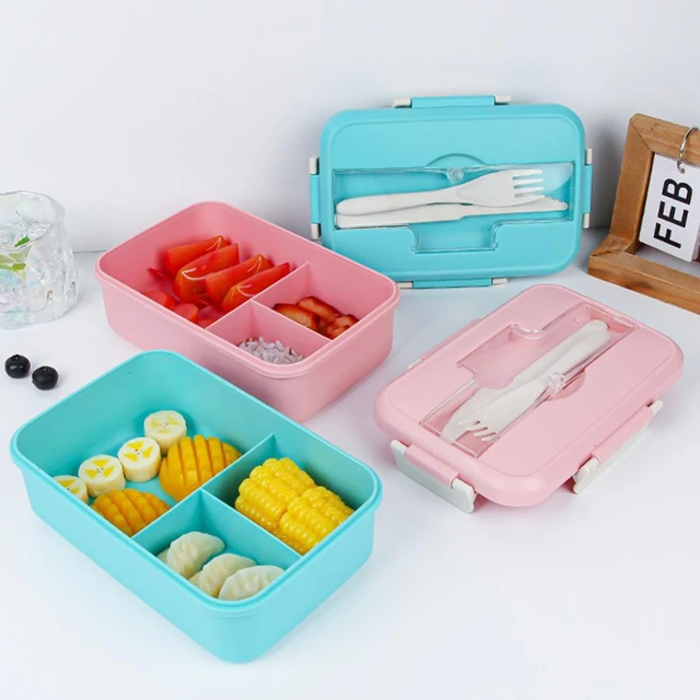 1set 800ml Three Grid Plastic Lunch Box With Bag & Utensils, Portable  Leakproof & Microwaveable Food Container For Kids And Adults