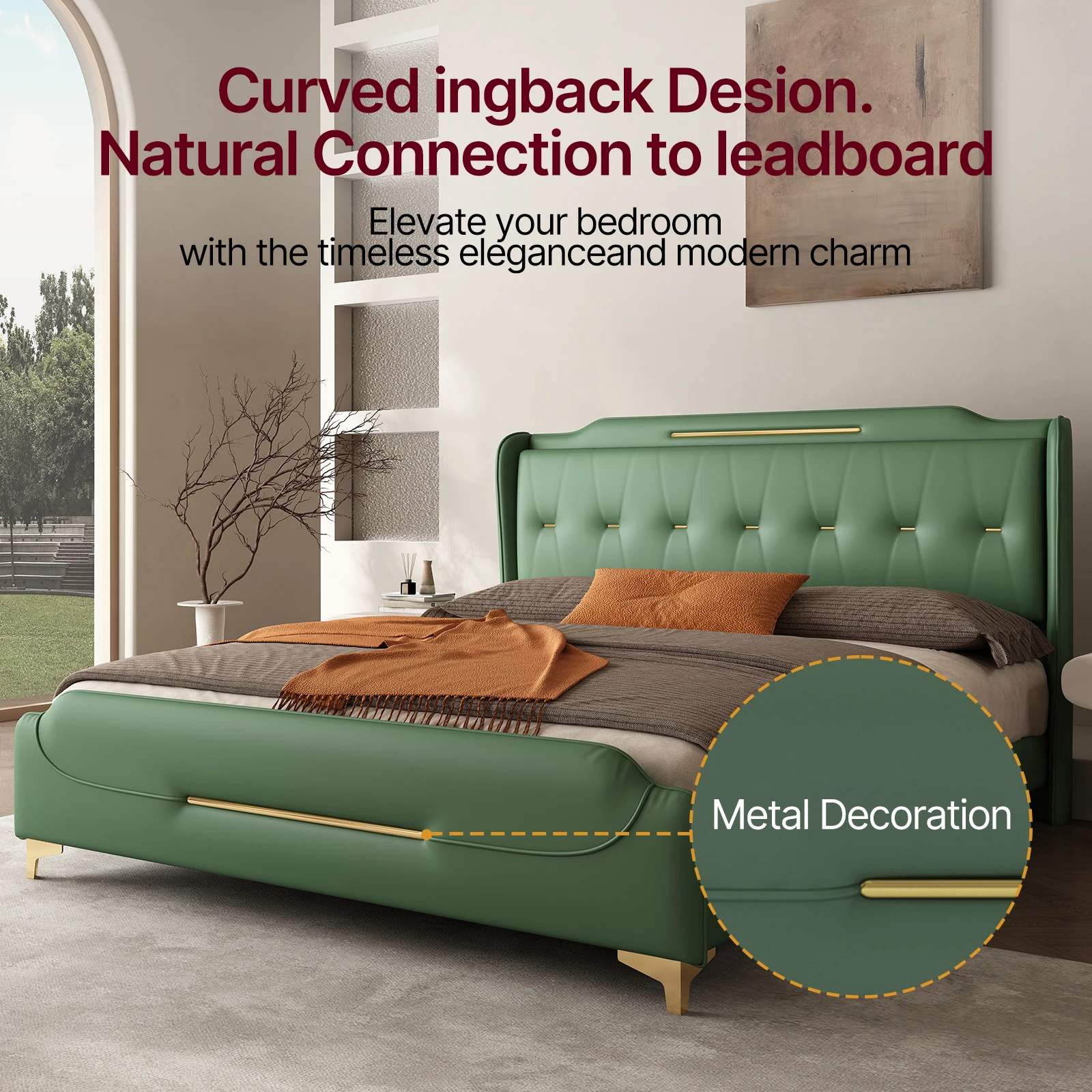 Queen Gold Accent Bed 3