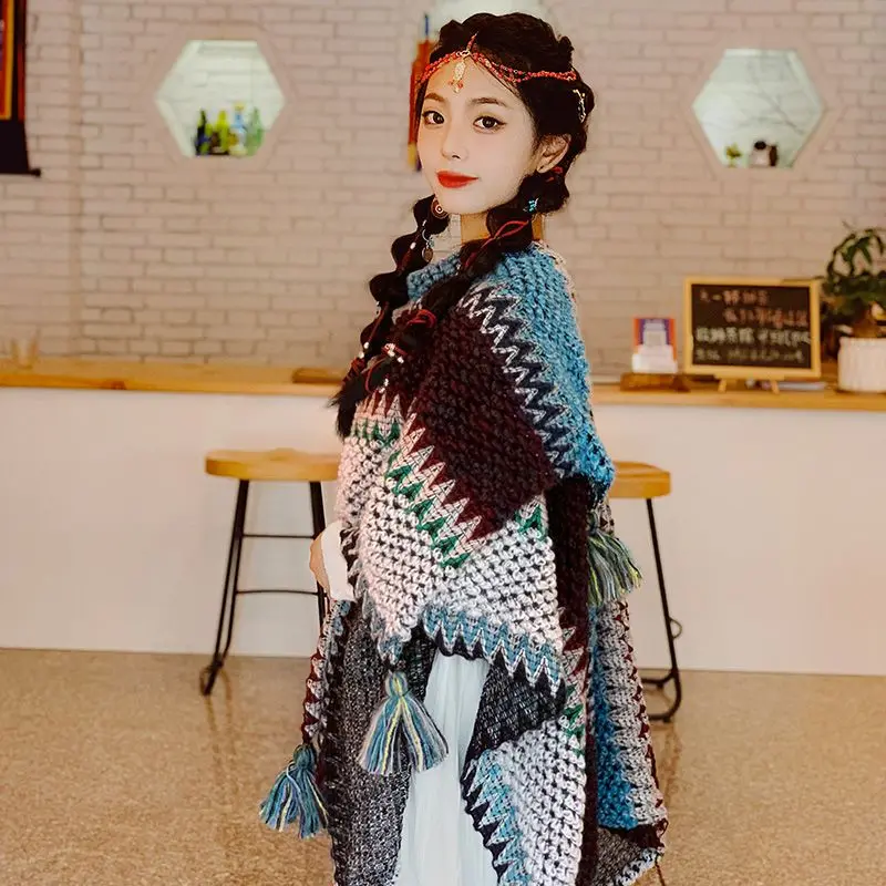 

Hot Selling Scarf Female Winter New Korean Joker 2023 New Fashionable Knitted Warm Scarf Female Striped Print Factory T140