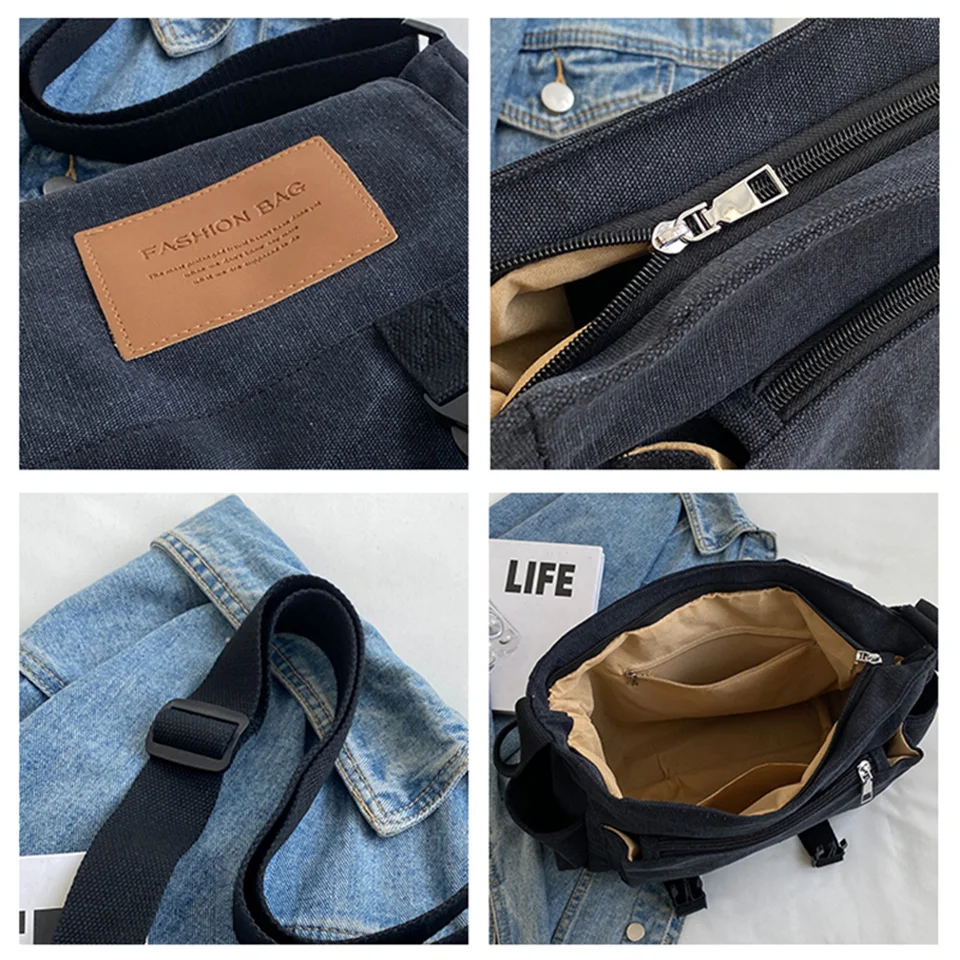 Canvas Women Shoulder Bags Female Messenger Bags Solid Color Travel Crossbody Bag For Ladies Simplicity Retro Handbag