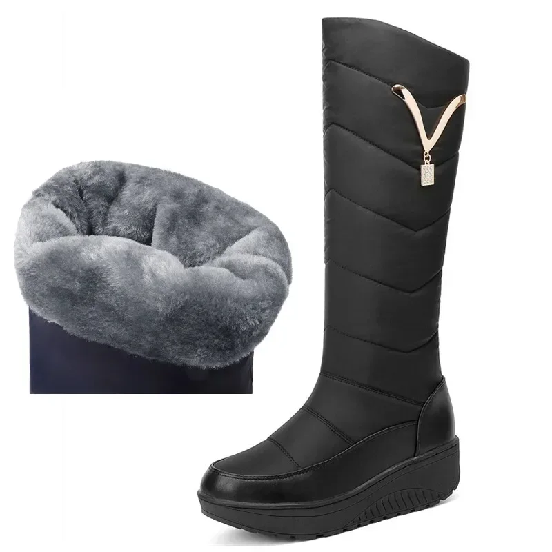 

Warm Fur Women's High Snow Boots Plush Winter Mother Shoes Waterproof Fashion Casual Wedge Knee High Boot Large Size