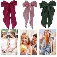 Women Elegant Bow Ribbon Hair Clip Fashion Solid Satin Spring Clip Simple Bowknot Hairpins Barrettes Hair Accessories for Girls 2