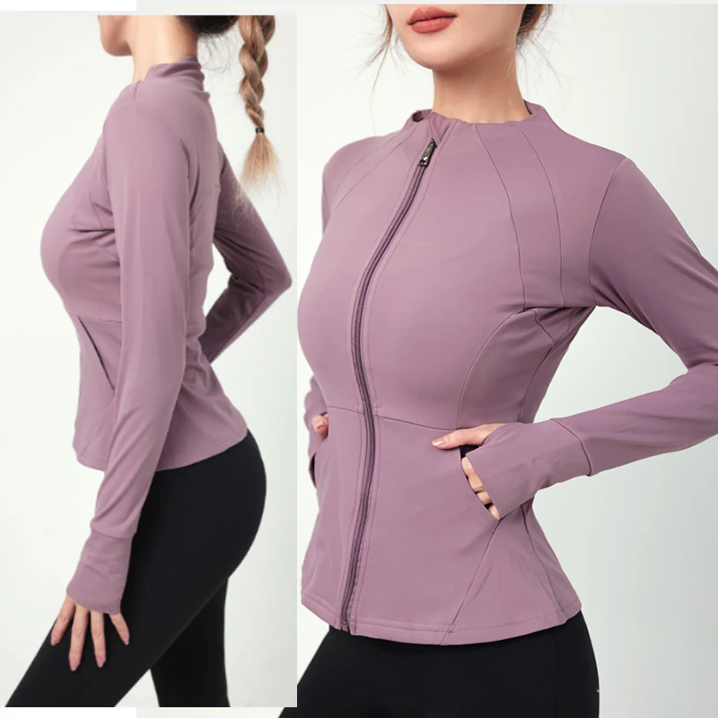 Sports Jacket Pockets Full Zip Up Long Sleeve Top 4018
